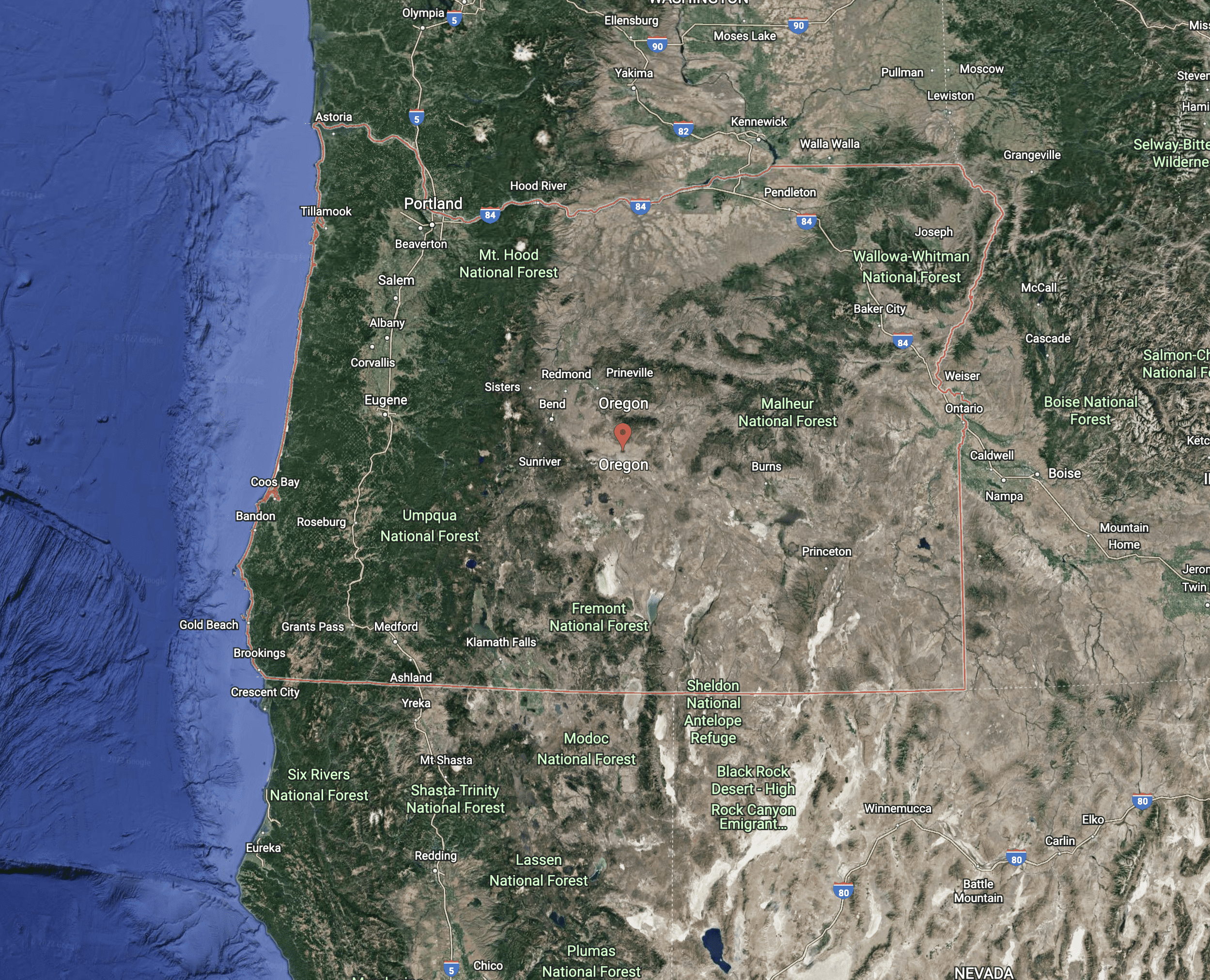 Google Earth Satellite Image of Oregon