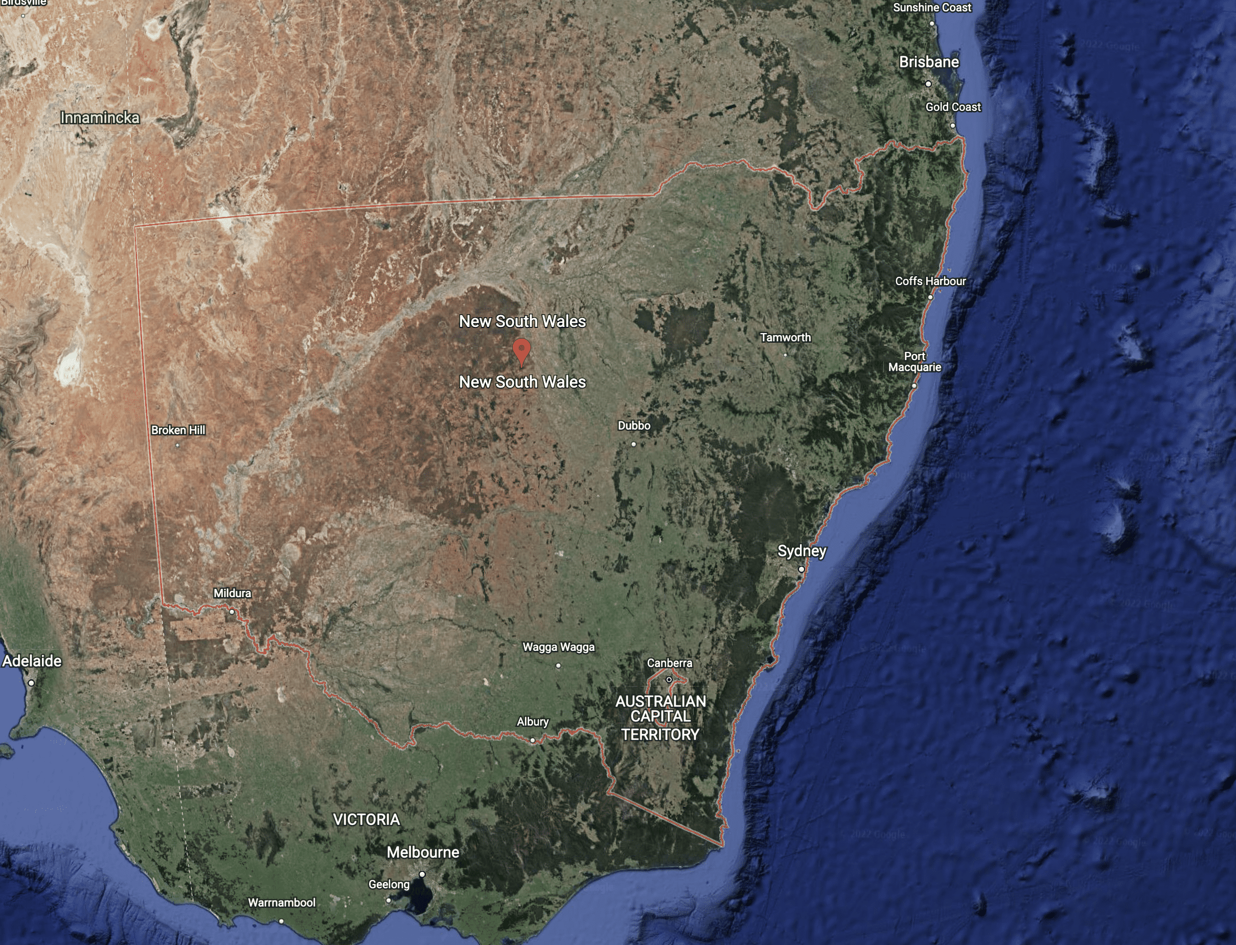 Google Earth Satellite Image of New SOuth Wales