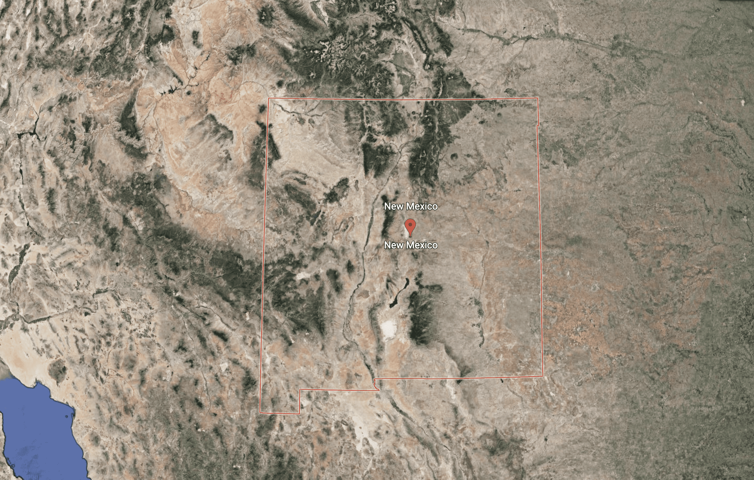 Satellite overhead image of New Mexico from Google Earth 2022