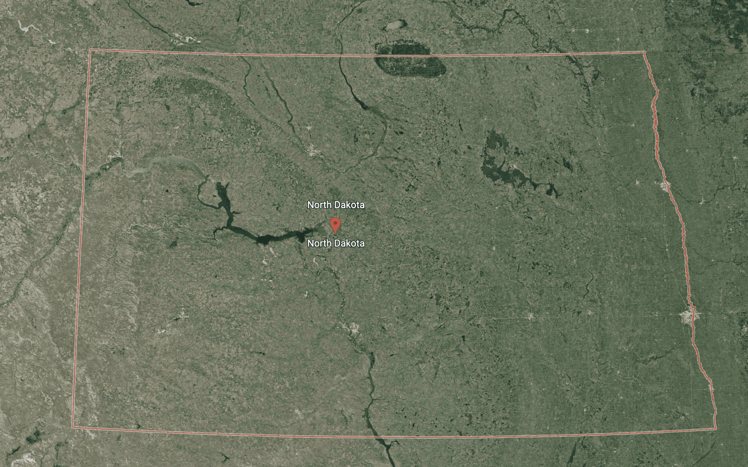 Satellite overhead image of North Dakota from Google Earth 2022