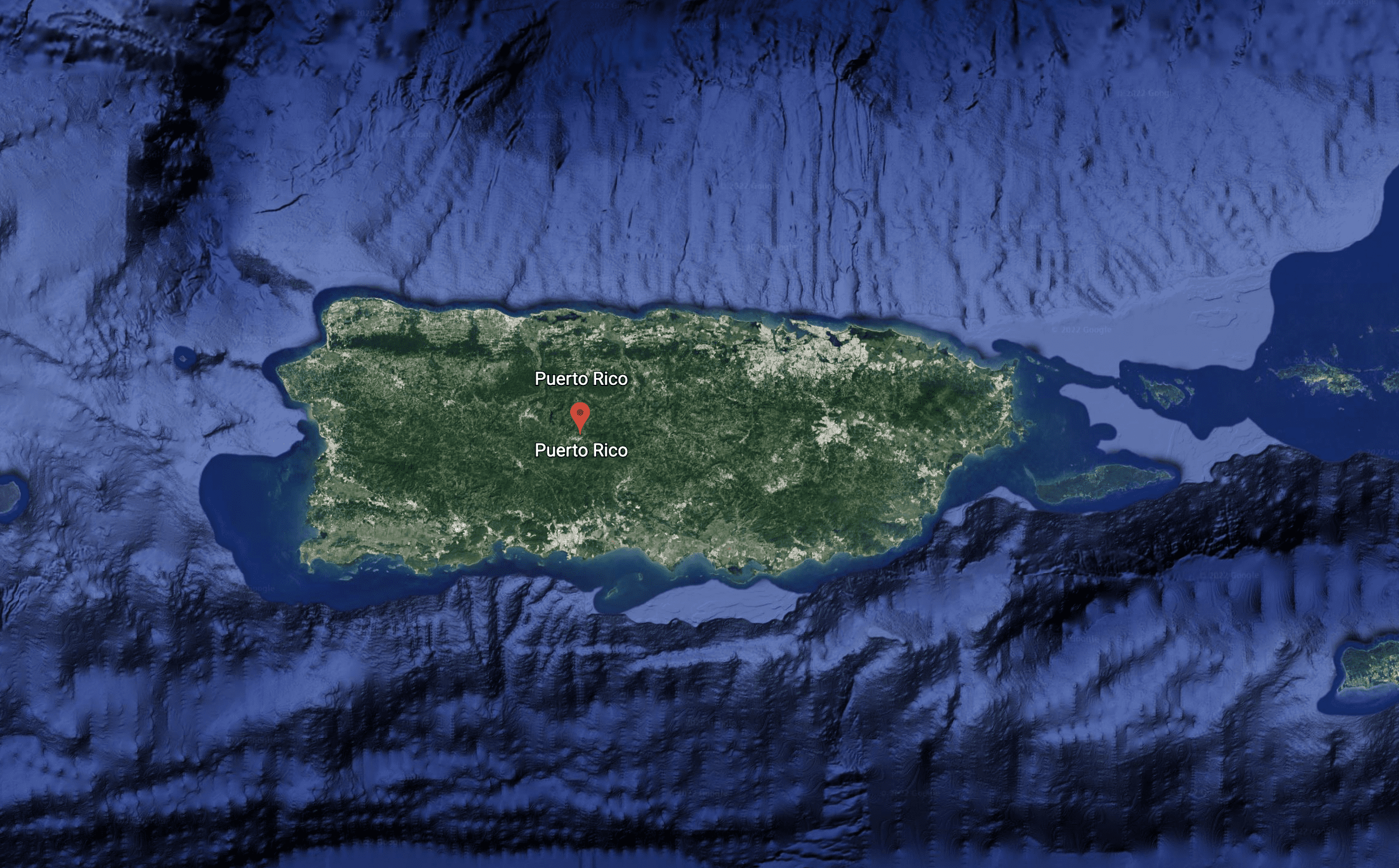 Satellite overhead image of Puerto Rico from Google Earth 2022