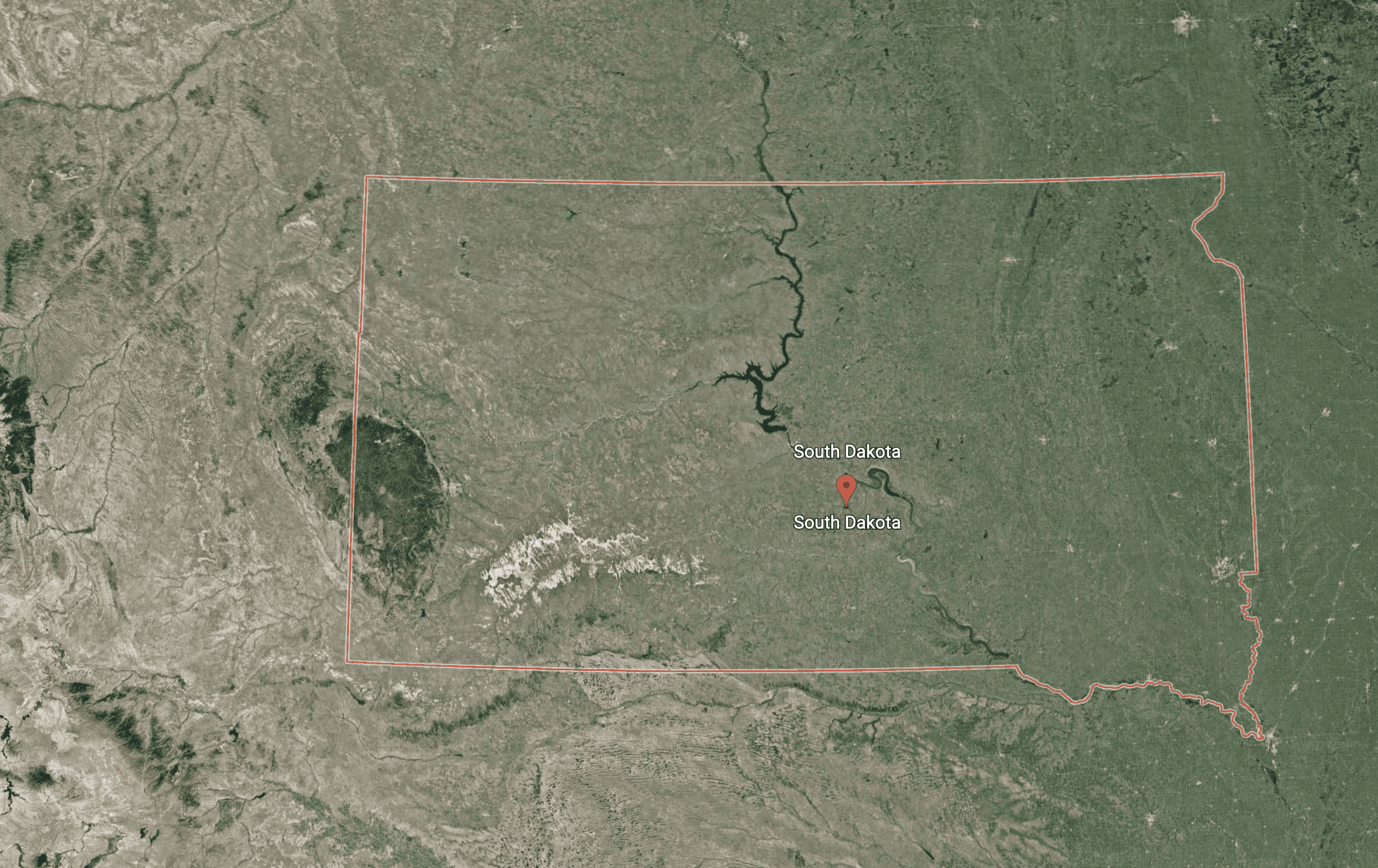 Satellite overhead image of south dakota from Google Earth 2022