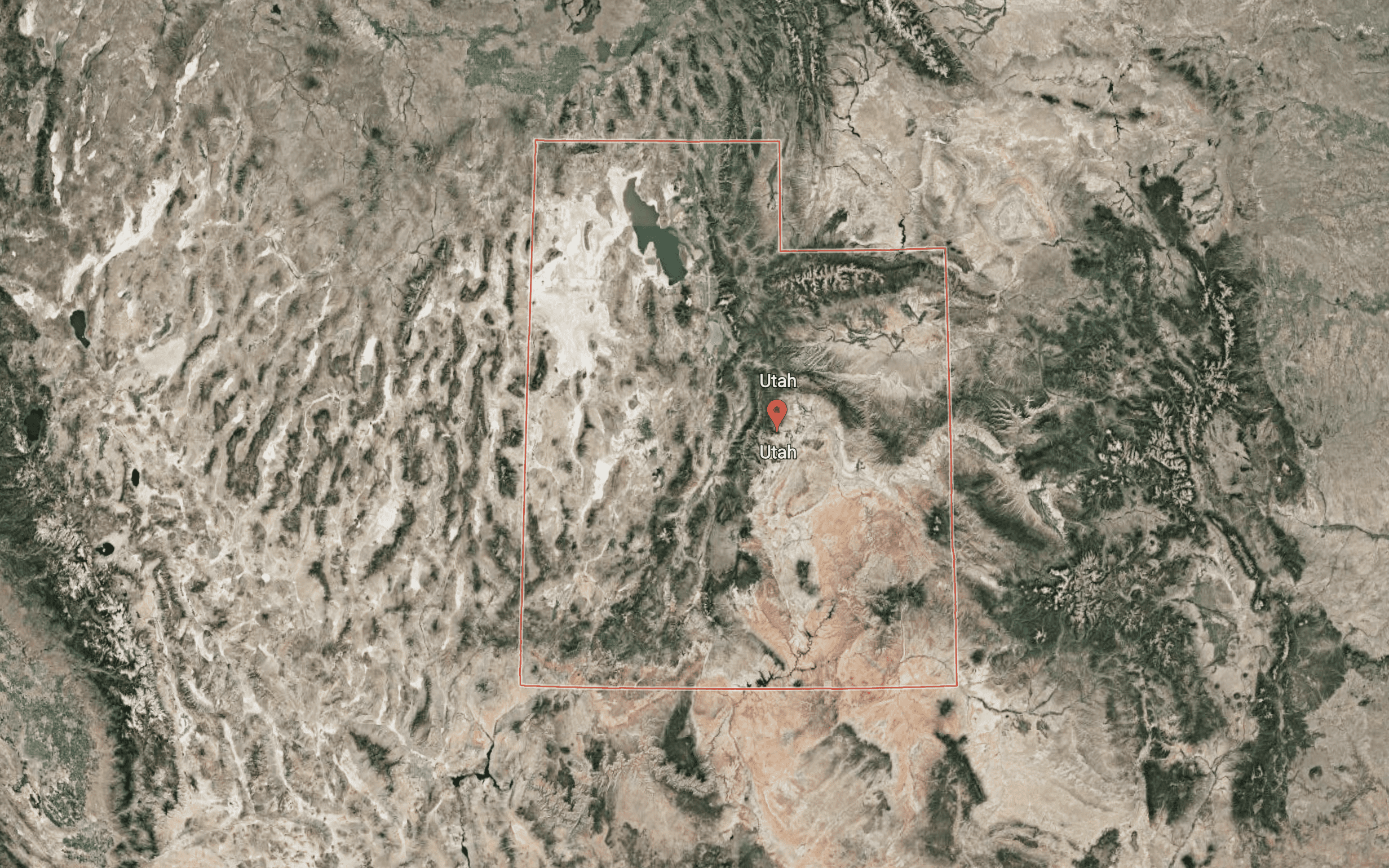 Satellite overhead image of Utah from Google Earth 2022