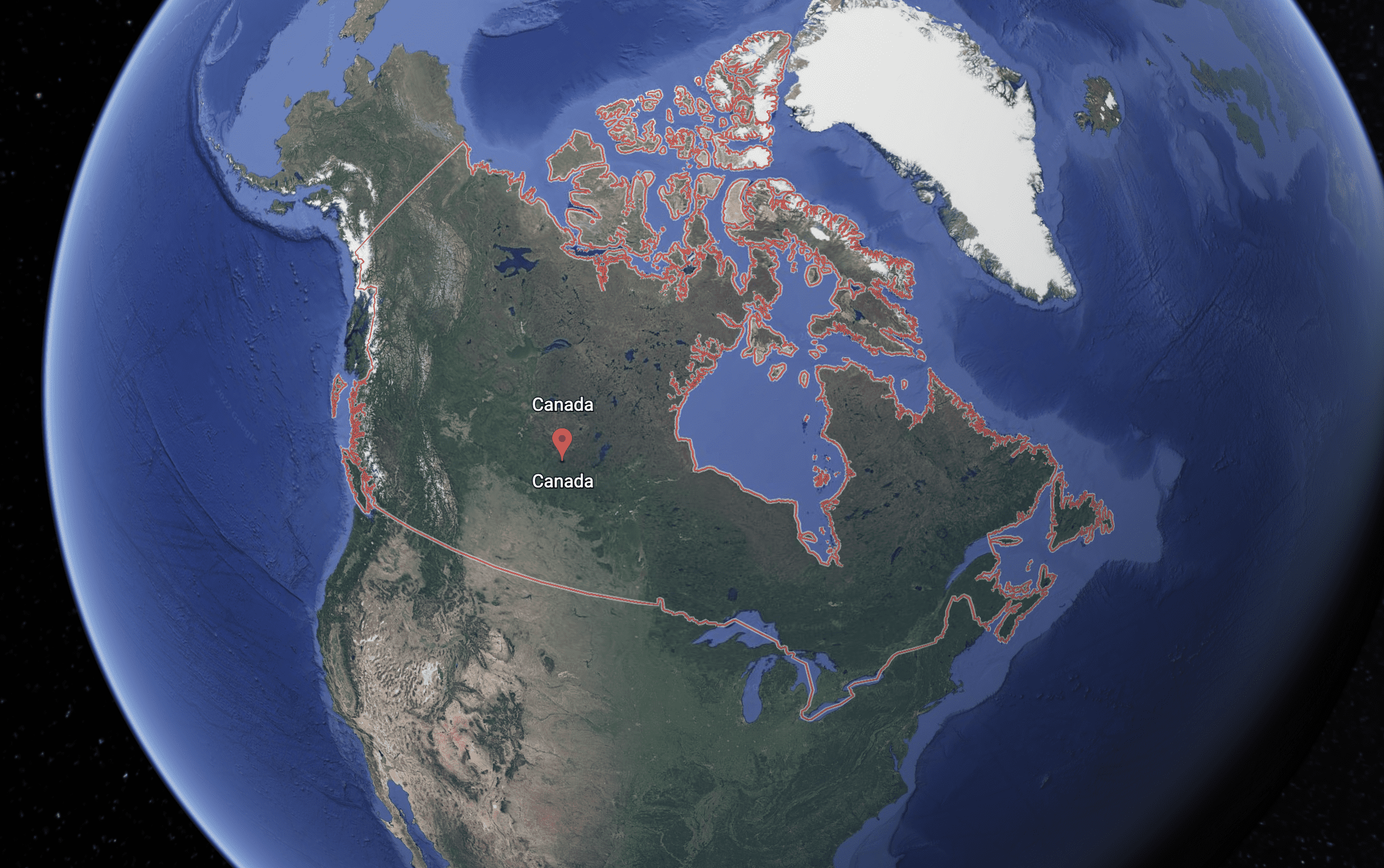 Canada Satellite overhead image from Google Earth 2022