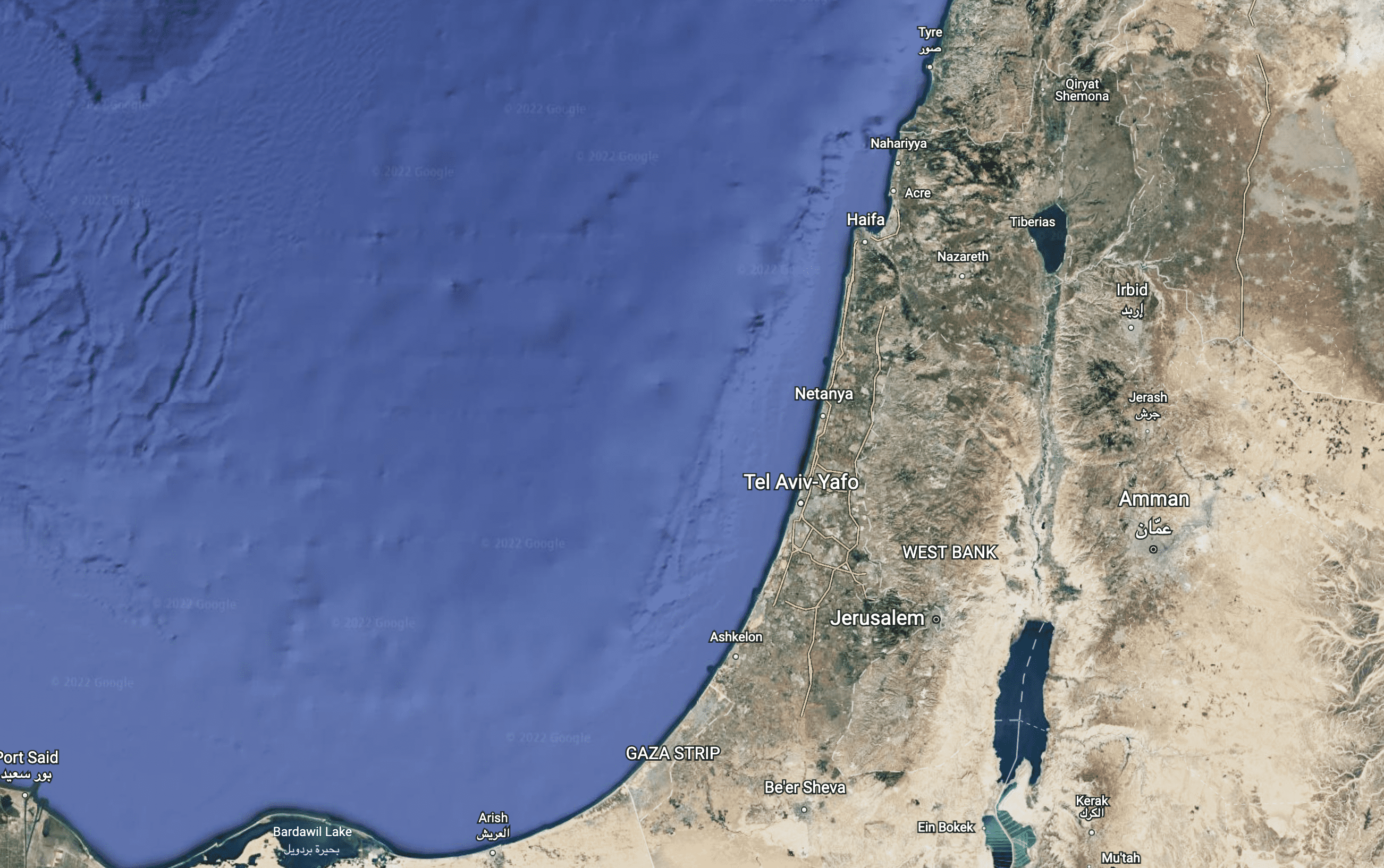 Google Earth Satellite Image of Palestine
